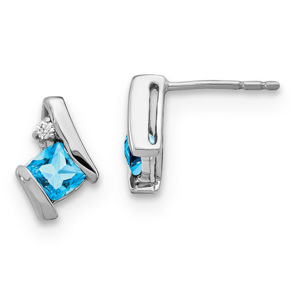 10K White Gold Blue Topaz & Diamond Earrings