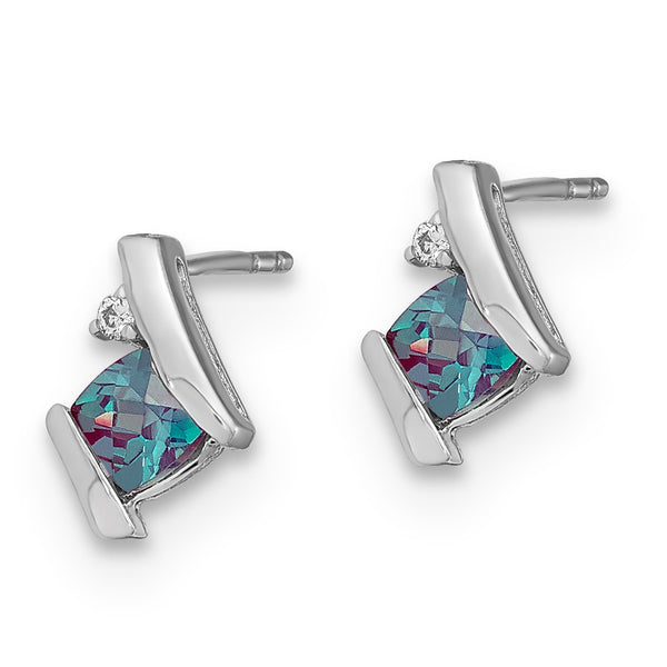 10k Created Alexandrite & Diamond Earrings