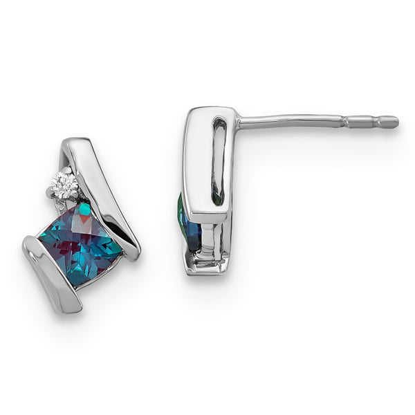 10k Created Alexandrite & Diamond Earrings
