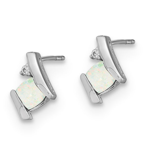 10K White Gold Created Opal & Diamond Earrings