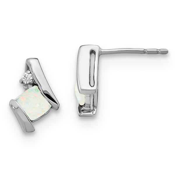 10K White Gold Created Opal & Diamond Earrings
