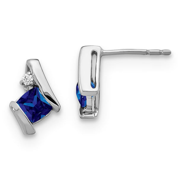 10K White Gold Blue Sapphire & Diamond Earrings