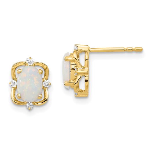 Order Stylish 10K Polished Oval Created Opal & Diamond Stud Earrings