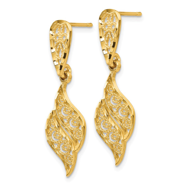 14K Gold Polished & Diamond-Cut Filigree Swirl Dangle Earrings