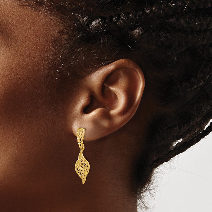 Shop Stylish 14K Gold Polished & Diamond-Cut Filigree Swirl Dangle Earrings-3