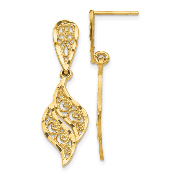 14K Gold Polished & Diamond-Cut Filigree Swirl Dangle Earrings
