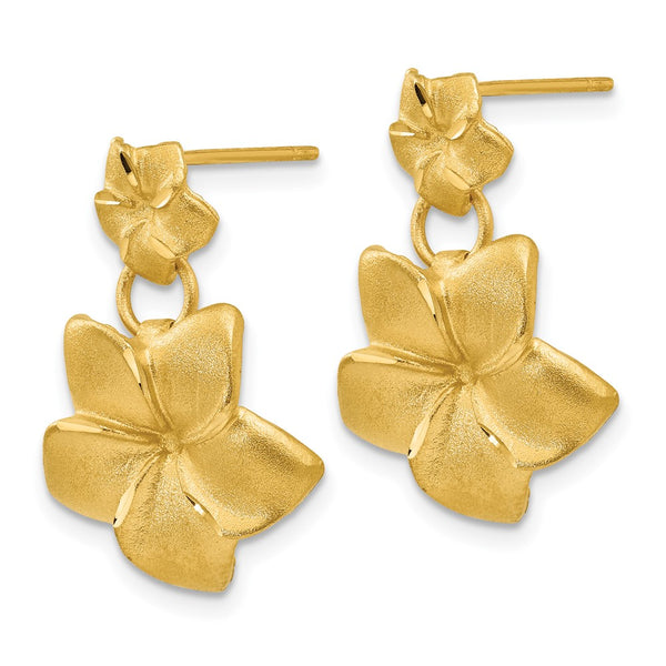 14K Gold Plumeria Drop Earrings, Lightweight - Style GR1-1005508