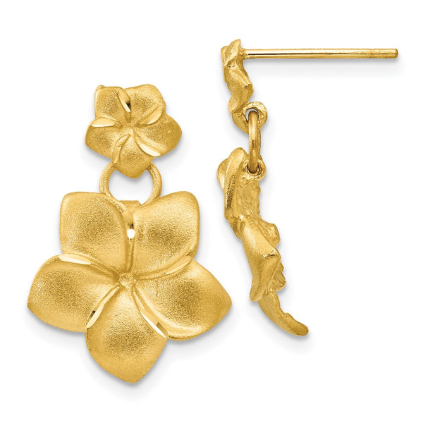14K Gold Plumeria Drop Earrings, Lightweight - Style GR1-1005508