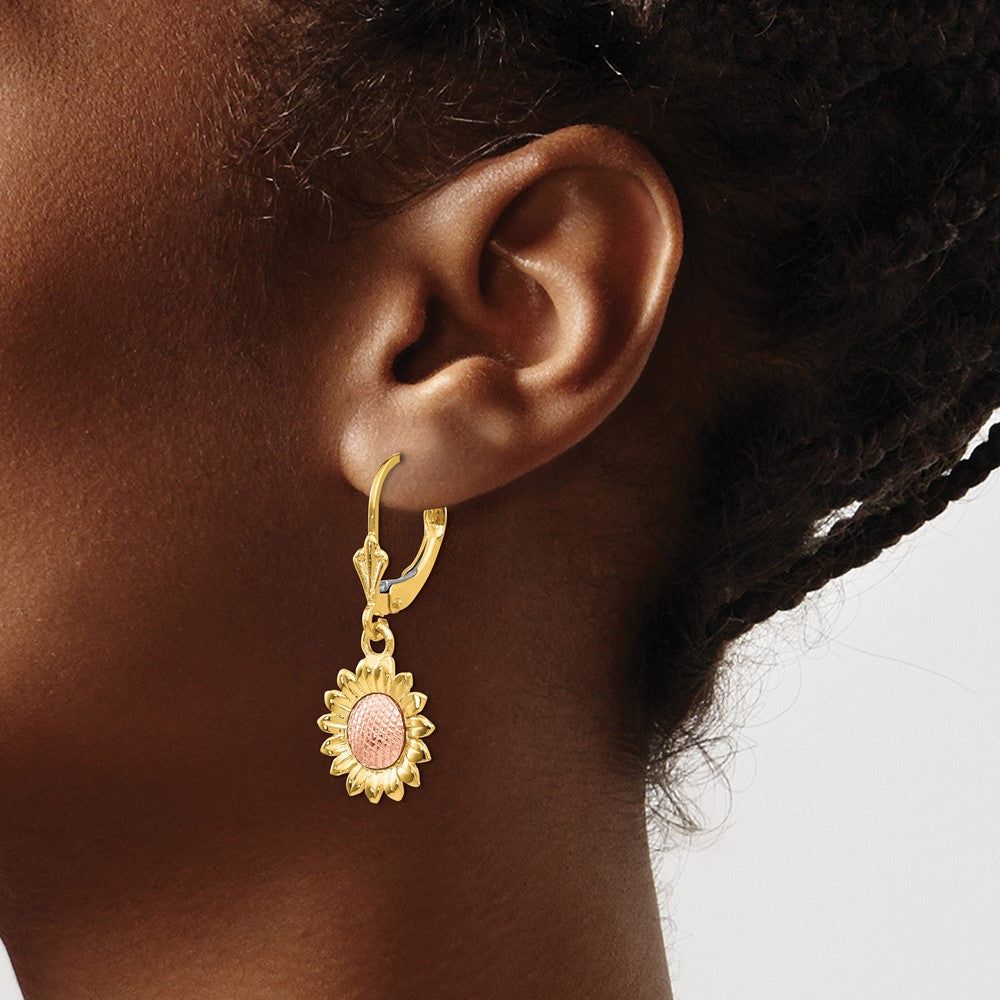 Shop Stylish 14K Two-Tone Polished Sunflower Drop Earrings - Exclusive Design!