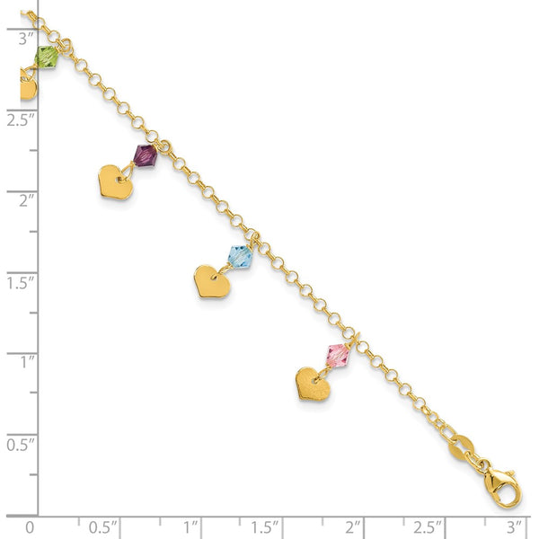 14K Yellow Gold Heart Bracelet with CZ - Polished