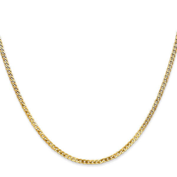 14K Gold Flat Beveled Curb Chain - 2.2mm, Lobster Clasp
