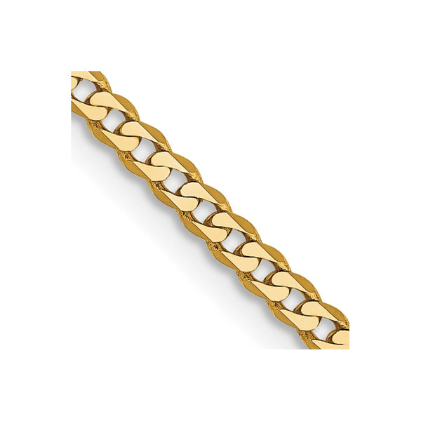 14K Gold Flat Beveled Curb Chain - 2.2mm, Lobster Clasp