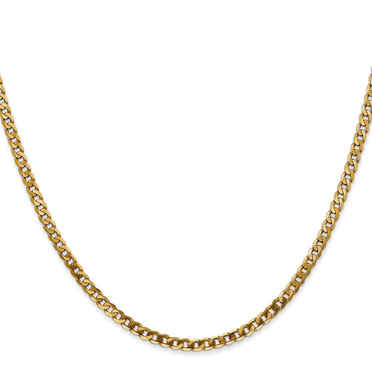 Designer 14K Gold 28-Inch Flat Beveled Curb Chain - Stylish 2.9mm Luxury