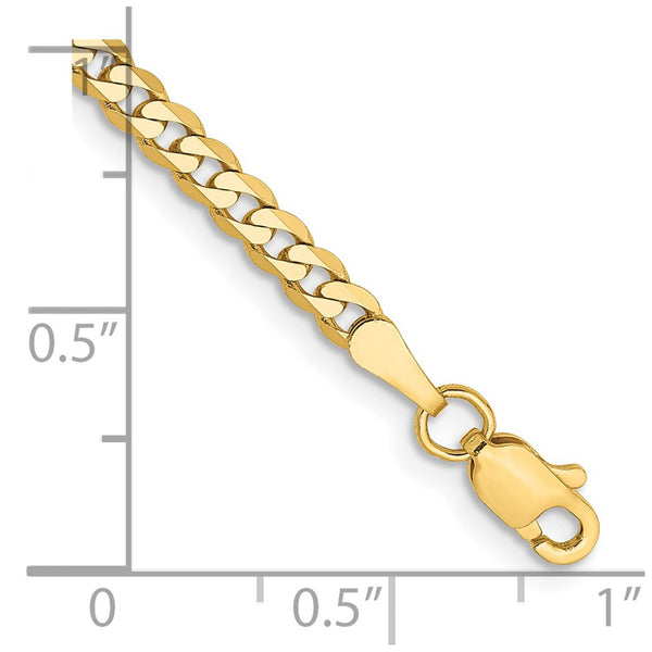 14K Gold 7-Inch Flat Beveled Curb Bracelet - 2.9mm