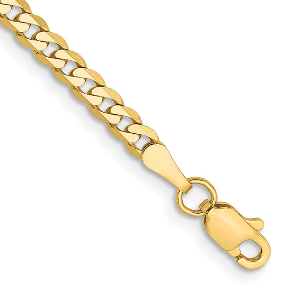 14K Gold 7-Inch Flat Beveled Curb Bracelet - 2.9mm