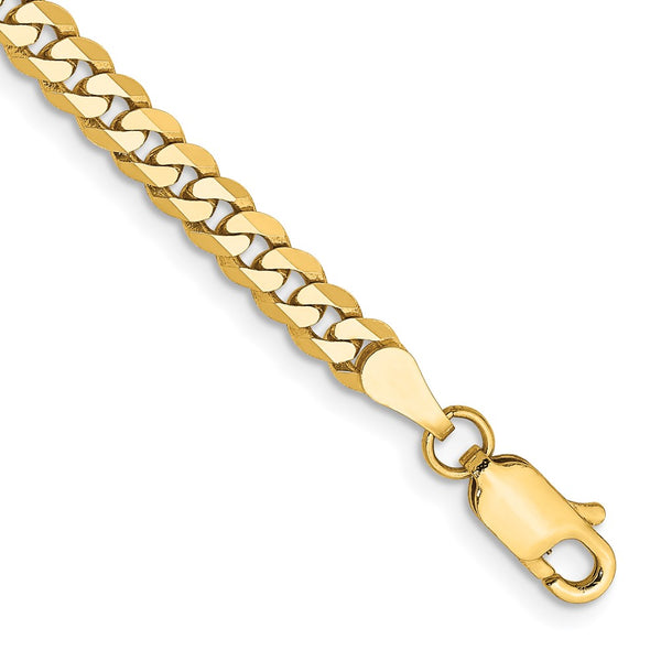 14K Gold 9-Inch Flat Beveled Curb Chain - 3.9mm Lobster Clasp