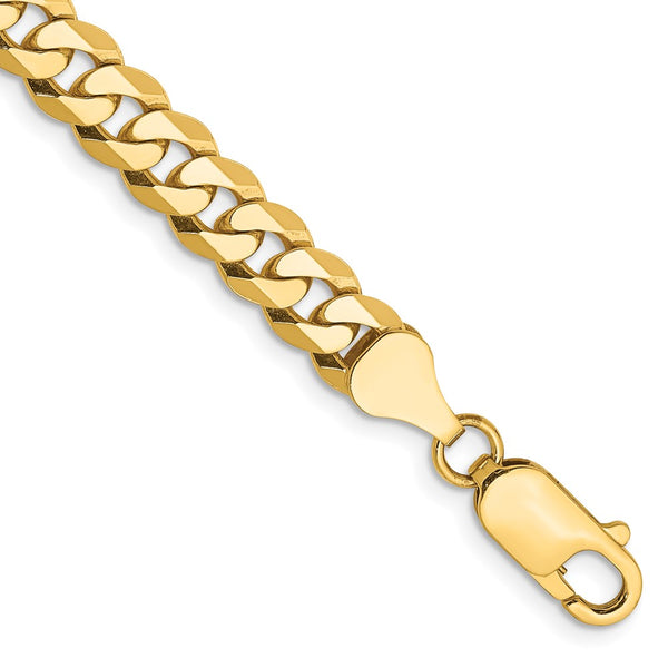 14K Gold Flat Beveled Curb Chain - 6.25mm Links, Lobster Clasp
