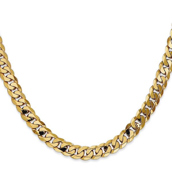 14K Gold Beveled Curb Chain - 7.25mm Links Clasp