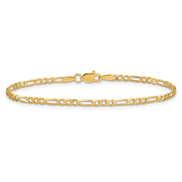 14K Gold Flat Figaro Anklet - 2.25mm Links