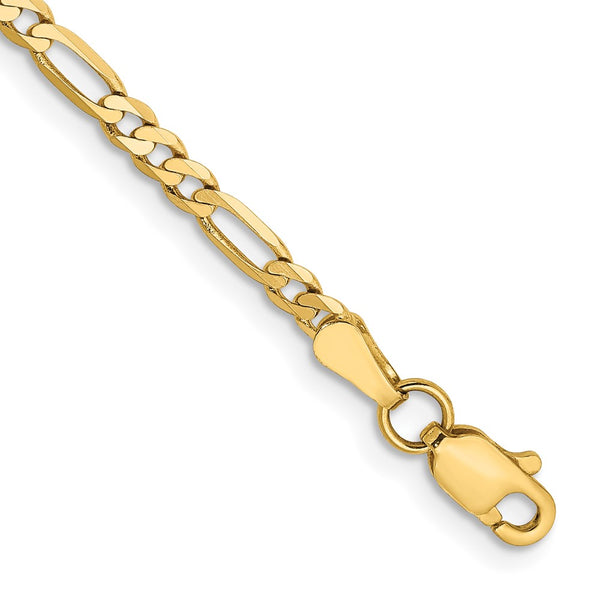 14K Gold Flat Figaro Bracelet, 2.75mm Links