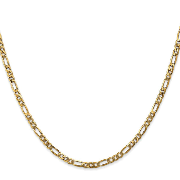 30-Inch 3mm Flat Figaro Chain in 14K Gold