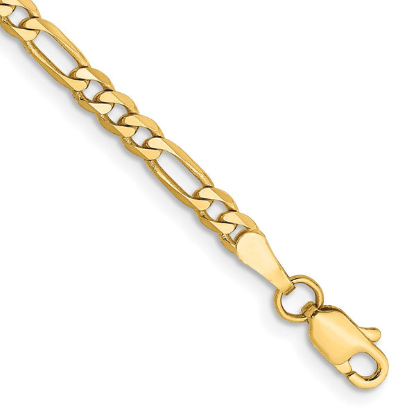 14K Gold 7-Inch Flat Figaro Bracelet