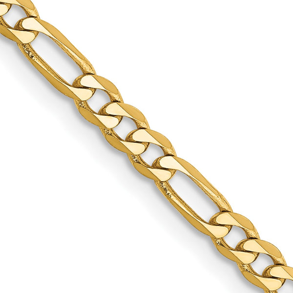 30-Inch 3mm Flat Figaro Chain in 14K Gold
