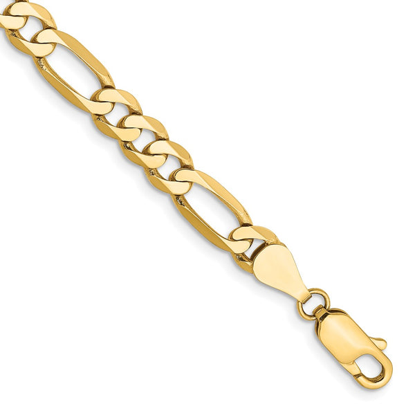 14K Gold Flat Figaro Bracelet - 5.25mm Links