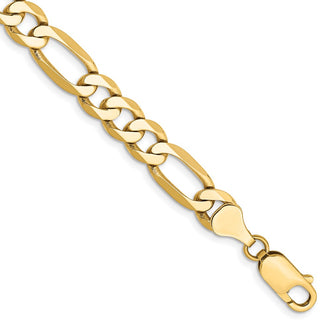 Shop Stylish 14K Gold 7-Inch Flat Figaro Bracelet with 7mm Links & Lobster Clasp