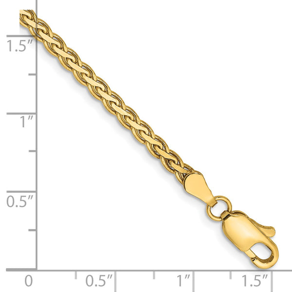 14K Gold 7-Inch Flat Wheat Bracelet - 2.8mm, Lobster Clasp