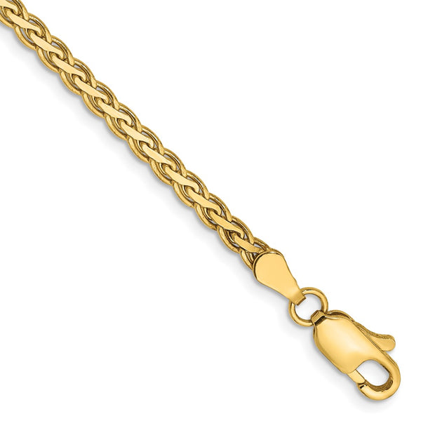 14K Gold 7-Inch Flat Wheat Bracelet - 2.8mm, Lobster Clasp