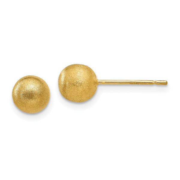 14K Gold 6mm Satin Finish Ball Stud Earrings