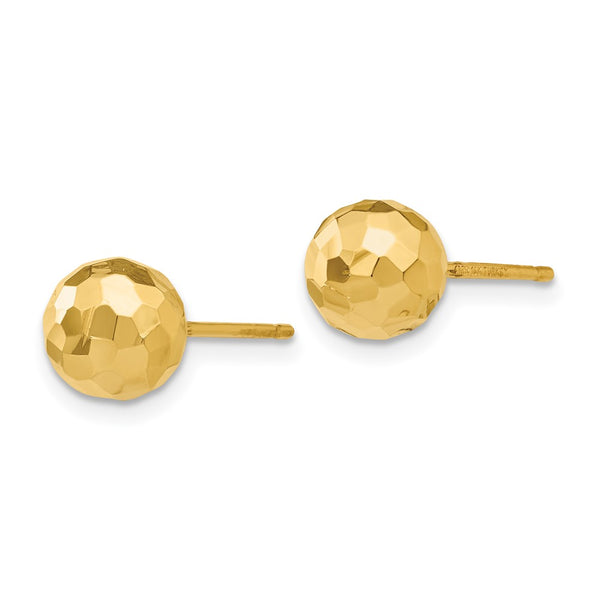 14K Gold Polished Diamond-Cut 7MM Ball Stud Earrings