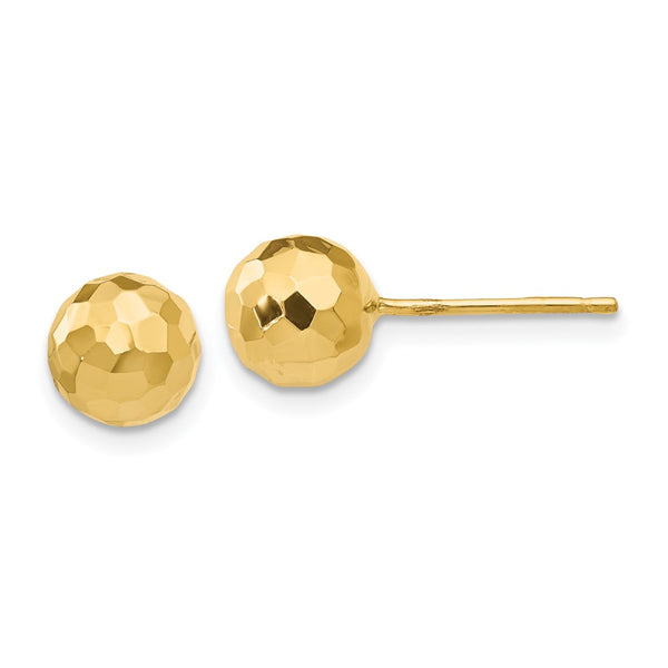 14K Gold Polished Diamond-Cut 7MM Ball Stud Earrings