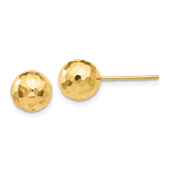 14K Gold Polished 8MM Diamond-Cut Ball Stud Earrings