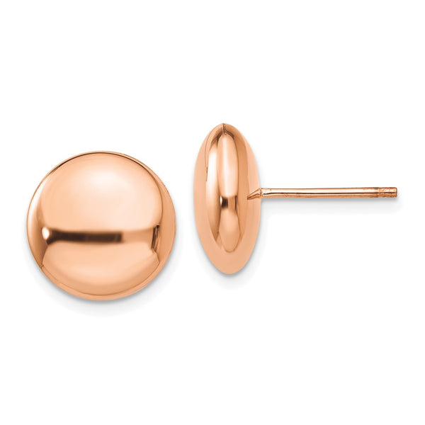 12mm 14K Rose Gold Button Stud Earrings