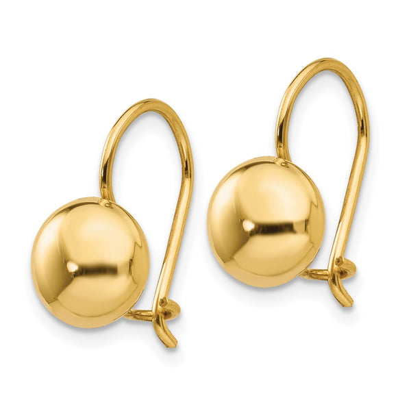 14K Gold Polished 8mm Button Kidney Wire Earrings