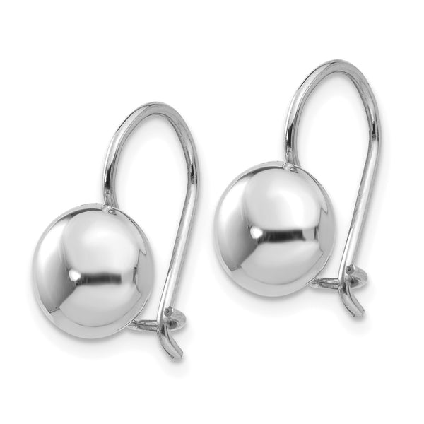 14K White Gold Polished 8mm Button Kidney Wire Earrings