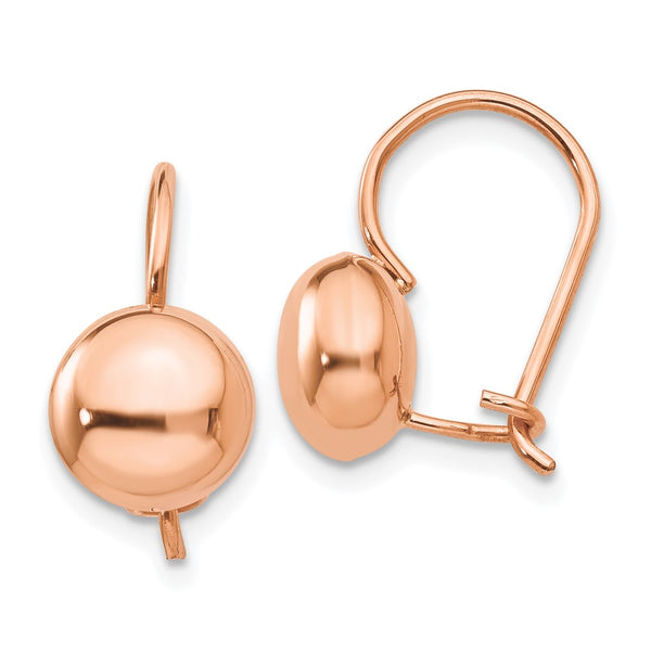 14K Rose Gold 8mm Button Kidney Wire Earrings