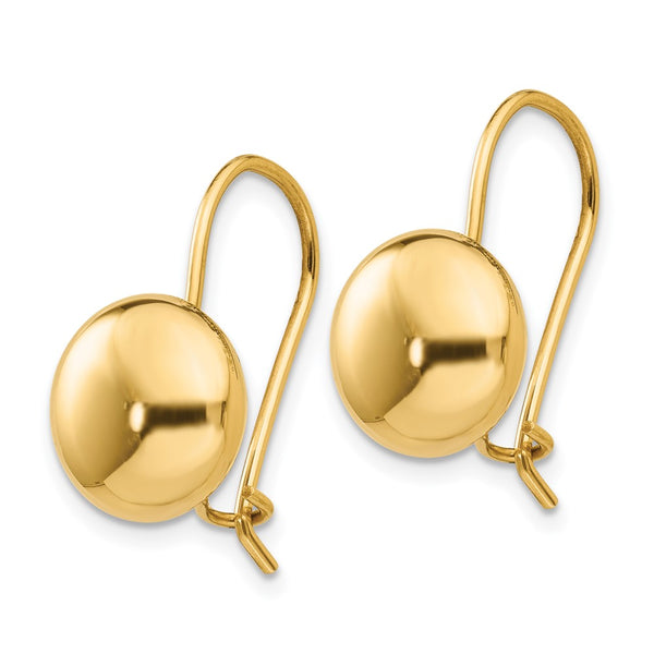 14K Gold 10.5mm Button Kidney Wire Earrings