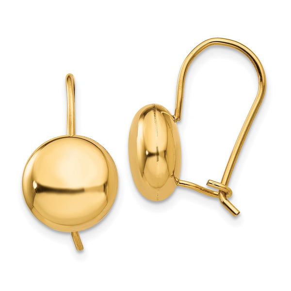 14K Gold 10.5mm Button Kidney Wire Earrings