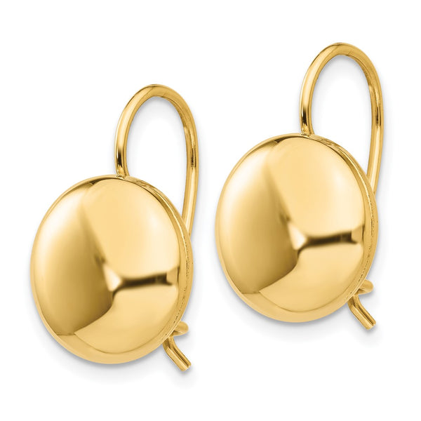 14K Gold Polished 12mm Button Kidney Wire Earrings