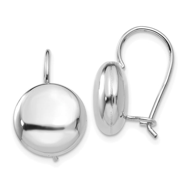 14K White Gold 12mm Polished Button Kidney Wire Earrings