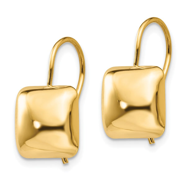 14K Gold Polished 9.5mm Puffed Square Kidney Wire Earrings