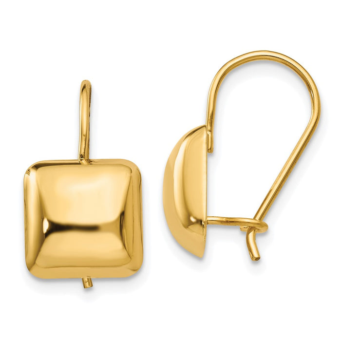 Buy Stylish 14K Gold Polished 9.5mm Puffed Square Kidney Wire Earrings-1