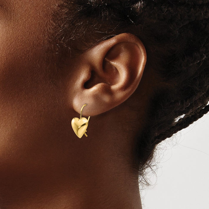 Buy Stylish 14K Gold Polished 11.5mm Puffed Heart Earrings, Luxury Design-3