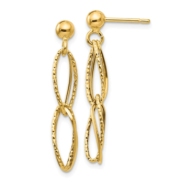 14K Gold Polished Textured Drop Earrings