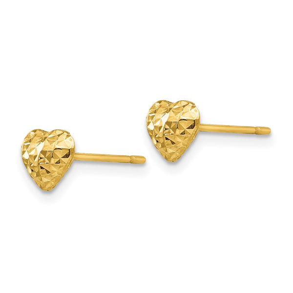14K Gold Diamond-Cut Puffed Heart Stud Earrings