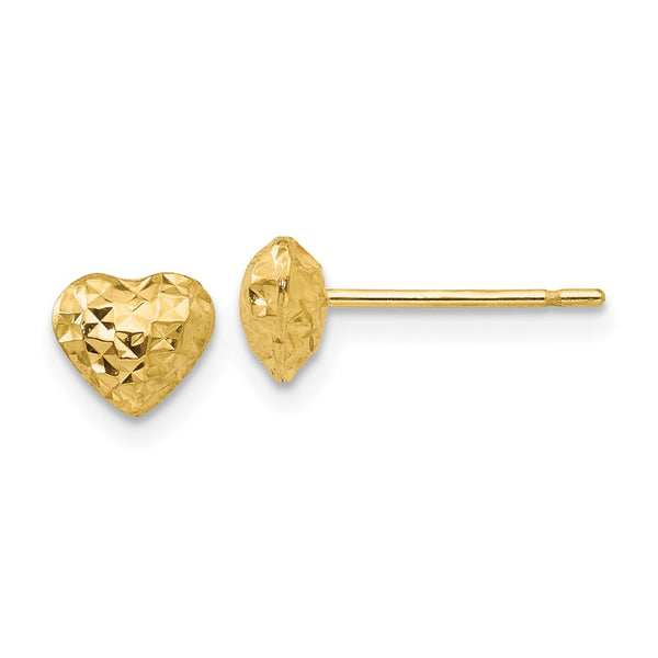 14K Gold Diamond-Cut Puffed Heart Stud Earrings