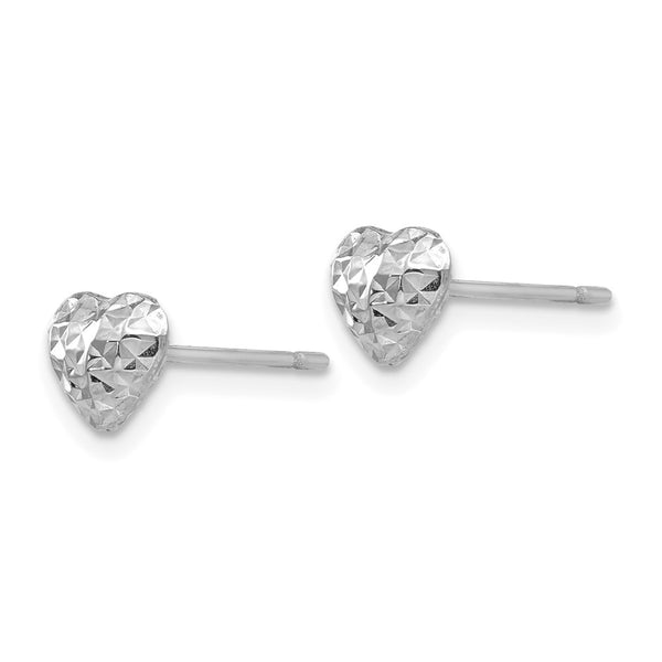 14K White Gold Diamond-Cut Puffed Heart Stud Earrings